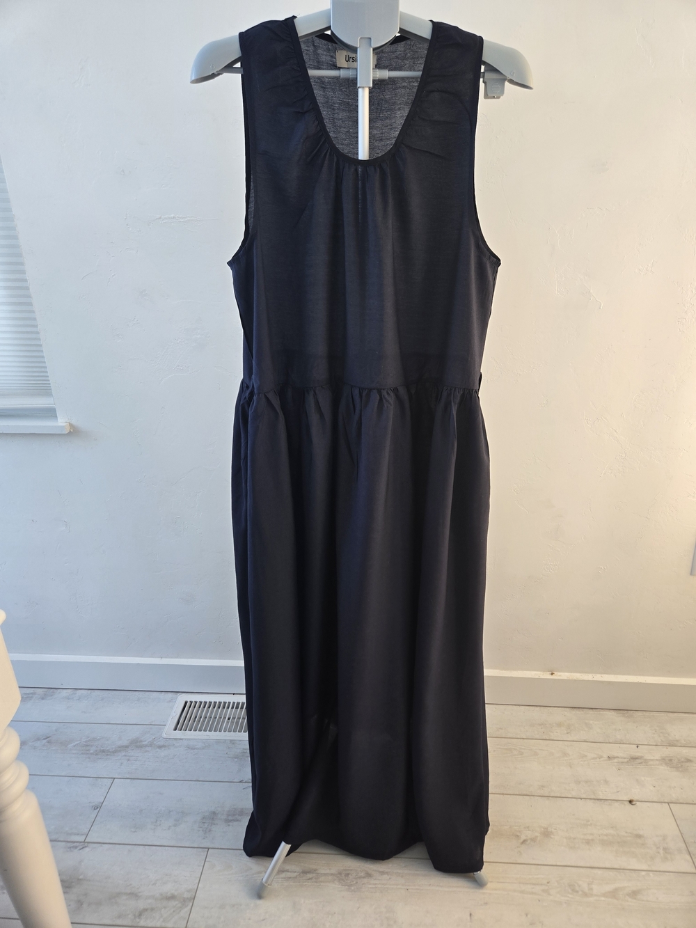 Sleeveless Navy Maxi Dress with Gathered Waist